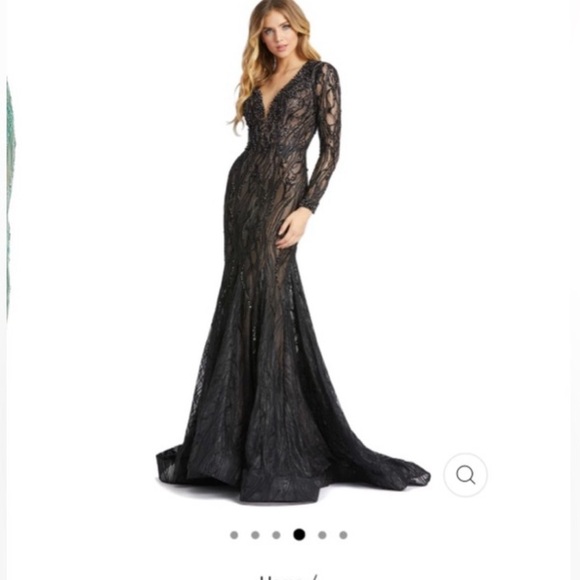 MAC DUGGAL NEW WITH TAGS 18 BLACK PLUNGE ILLUSION BEADED LONG DRESS - Picture 4 of 4